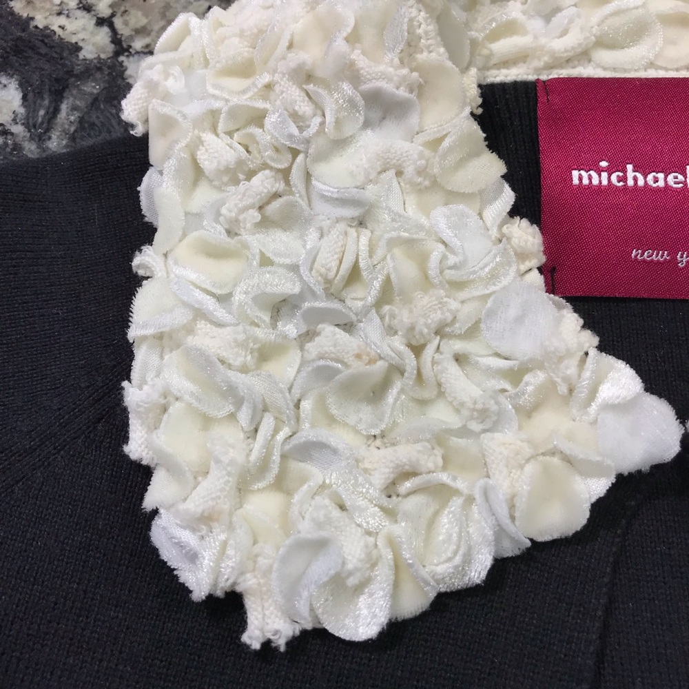 Vintage Michael Simon Black Ivory Rosette Crop Sweater Cardigan ~ Women’s Small - Picture 7 of 7
